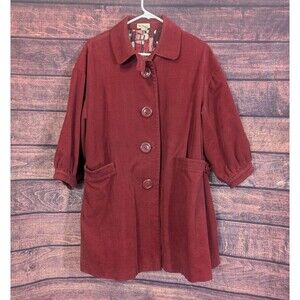 Y2K ELEVENSES Anthropologie Corduroy Big Button Coat In red Size Small FLAW